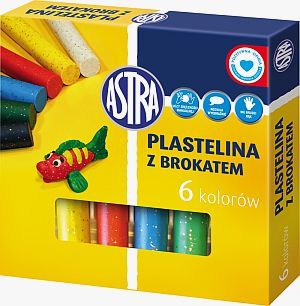 Astra Plastelina 6 kolorow brokatowa WIKR-036114 (5900263030644) materiāli konstruktoriem