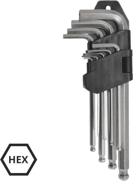 AWTools Zestaw kluczy imbusowych hex typ L 1,5-10mm z kulka 9szt. (AW40528) AW40528 (5902198745617)