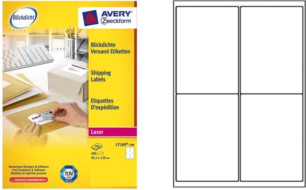 Avery Zweckform ETYK.ZF 7169 99.1X139 100 ARK./400/ ETYKIETA - L7169-100 L7169-100 (5701044461097) uzlīmju printeris