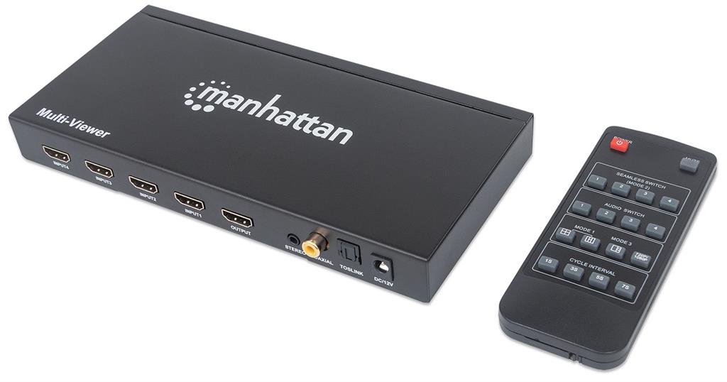 Manhattan 1080p 4-Port HDMI Multiviewer Switch Fernbedienung komutators