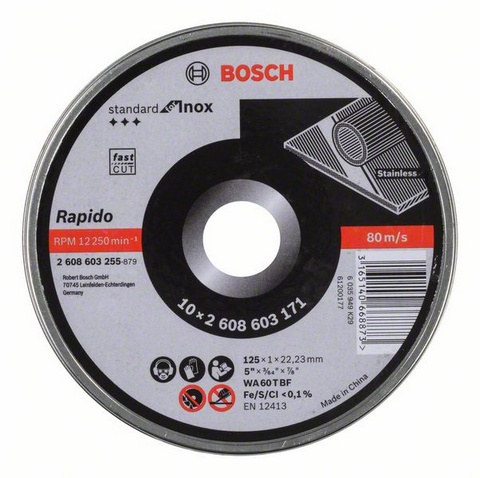 Bosch cutting disk straight for Inox Rapido in Dose 10x125,1mm 2608603255
