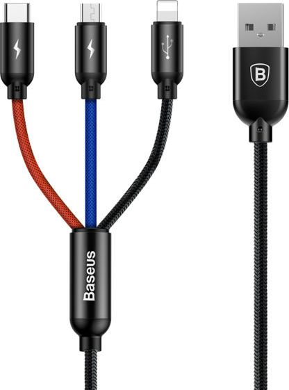 Baseus CAMLT-ASY01 USB cable 0.3 m USB A USB C/Micro USB A/Lightning Black 6953156273931 USB kabelis