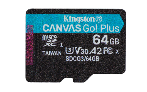 Kingston 64GB microSDXC Canvas Go Plus 170R A2 U3 V30 Single Pack w/o ADP atmiņas karte