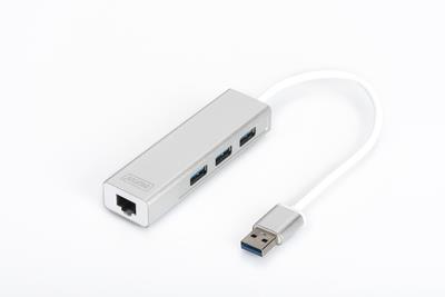 DIGITUS USB 3.0 3-Port Hub & Gigabit LAN-Adapter USB centrmezgli