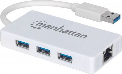 Manhattan USB-HUB  3-Port USB 3.0 Ethernet Adapter weis USB centrmezgli