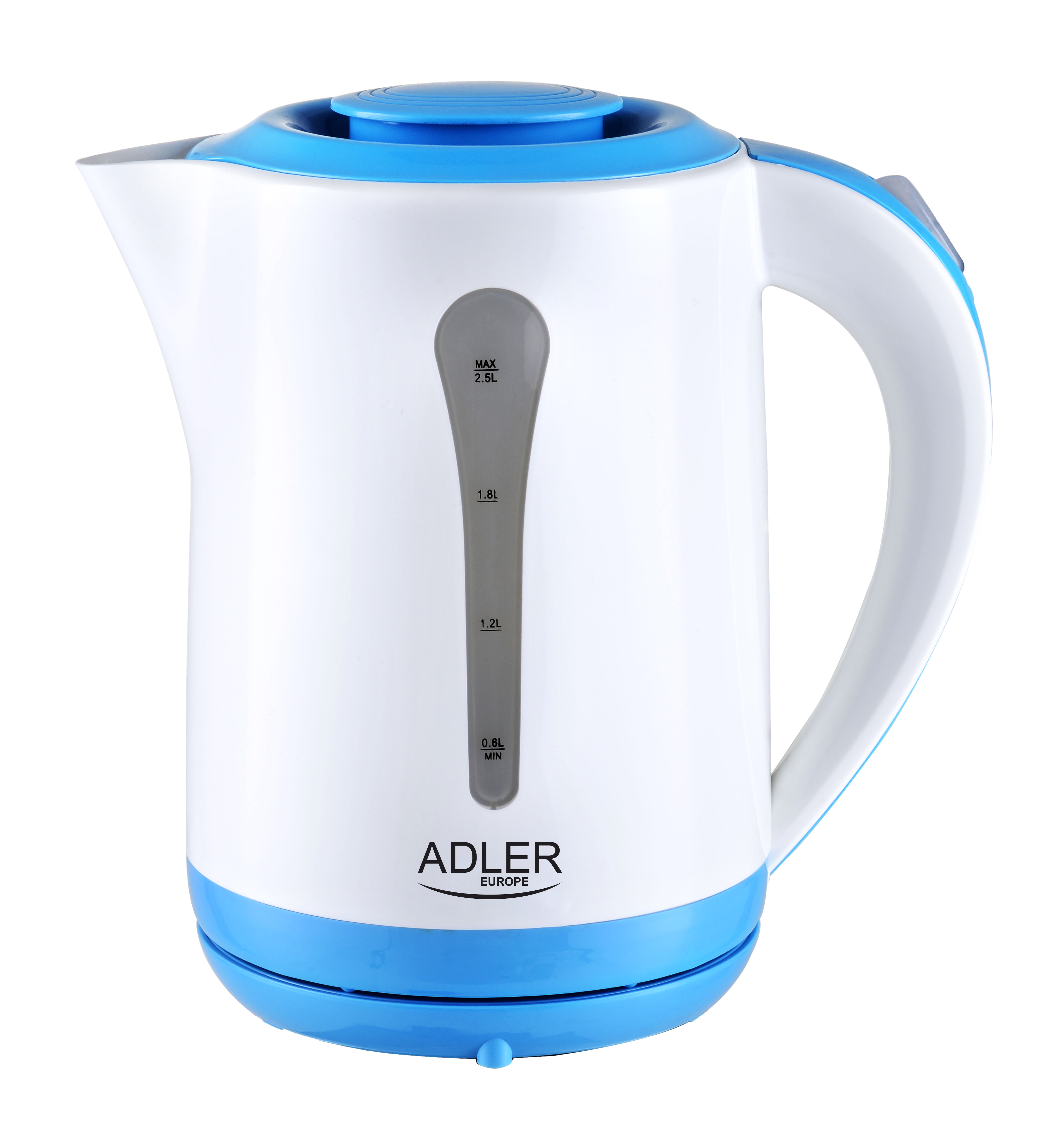 Adler AD 1244  Type Standard kettle, White/Blue, 2000 W, 2.5 L, 360  rotational base aksesuāri Mazās sadzīves tehnikas