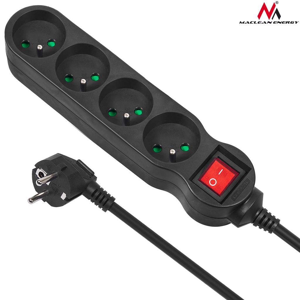 Power strip 1,4m MCE180 2300W black elektrības pagarinātājs