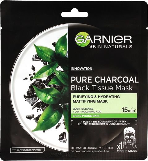 Garnier Skin Naturals Pure Charcoal Maska w placie Black Tissue - Czarna Herbata 28g 0359348 (3600542097239)