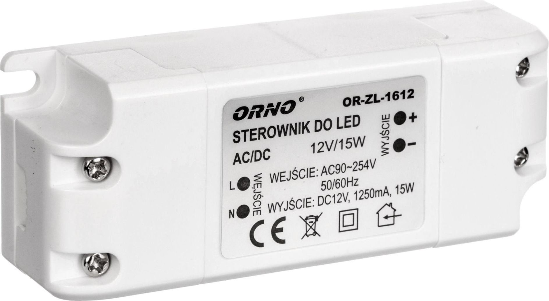 Orno driver LED 12V DC 15W 1,25A IP20  (OR-ZL-1612) apgaismes ķermenis