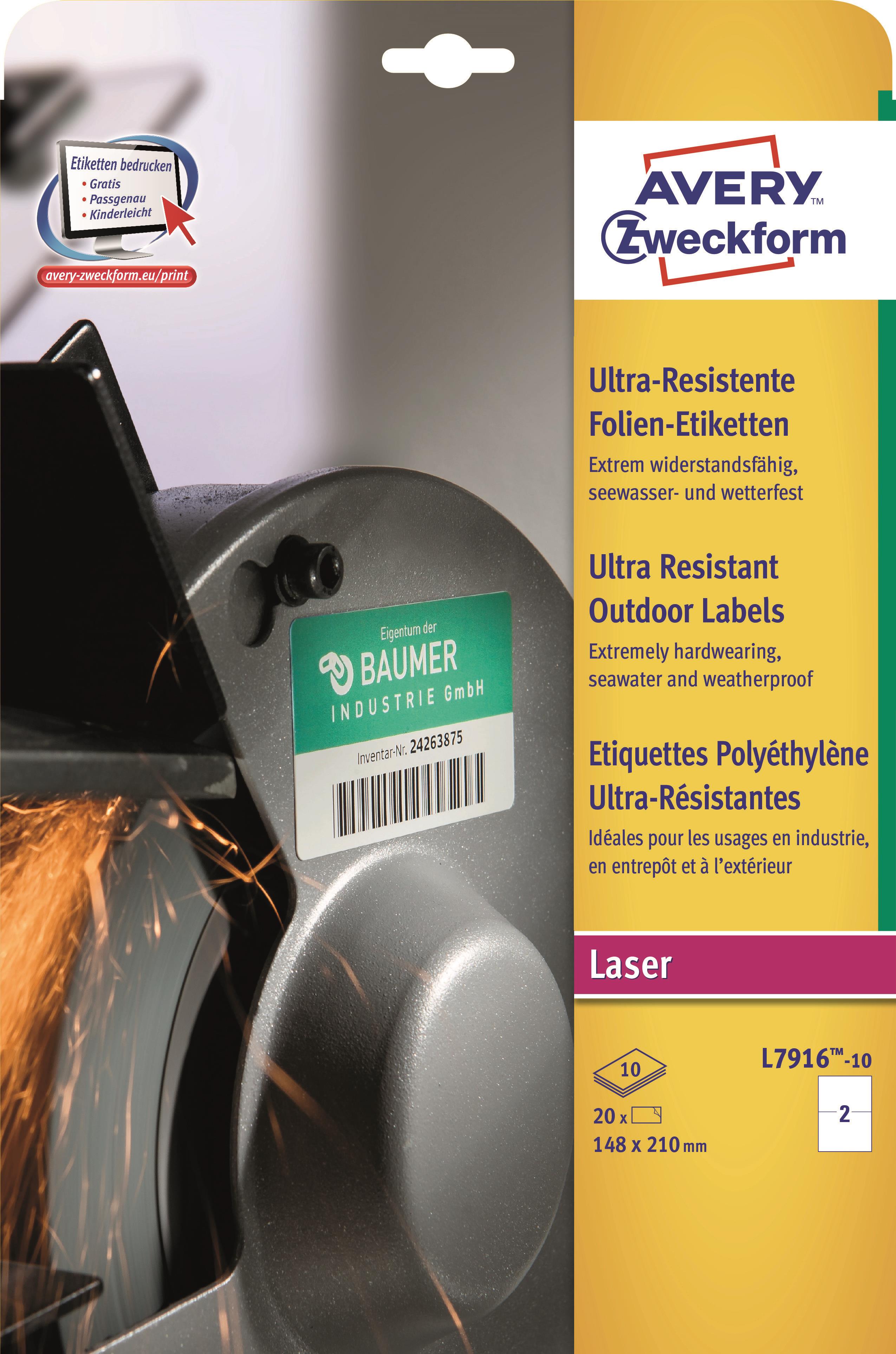 Avery Zweckform ultra resistant A4 210x148mm, biale  rezerves daļas un aksesuāri printeriem