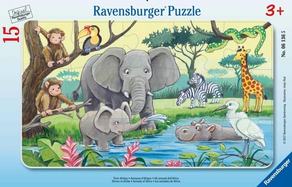 Ravensburger Puzzle 15 Afrykanskie zwierzeta 367216 (4005556061365) puzle, puzzle