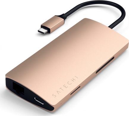 Satechi HUB USB-C ETHERNET V2 HDMI 4K USB 3.0 SD MICRO SD New Gold | MacBook USB centrmezgli