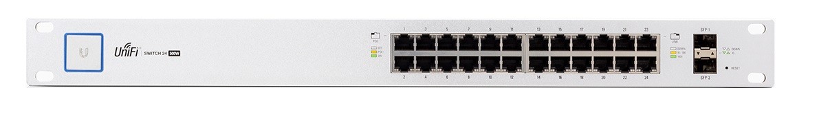 Ubiquiti 24-Port 1U Rackmountable PoE+ Gigabit Switch with SFP US-24-250W (Throughput 26Gbps, Swiitching capacity 52 Gbps, Forwarding 38.69M komutators