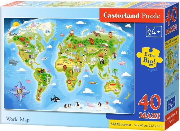 Castorland Puzzle 40 pieces Maxi Map of the world puzle, puzzle