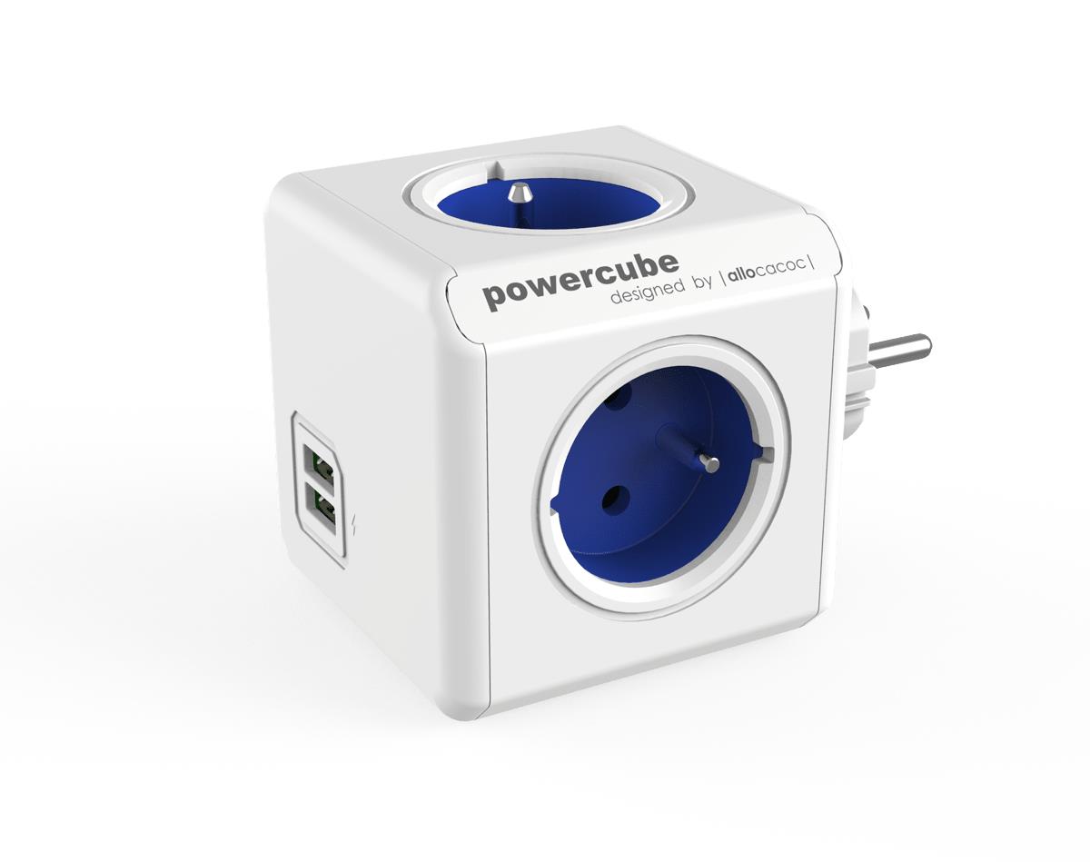 Allocacoc PowerCube Original USB (E) power extension 4 AC outlet(s) Blue, White elektrības pagarinātājs