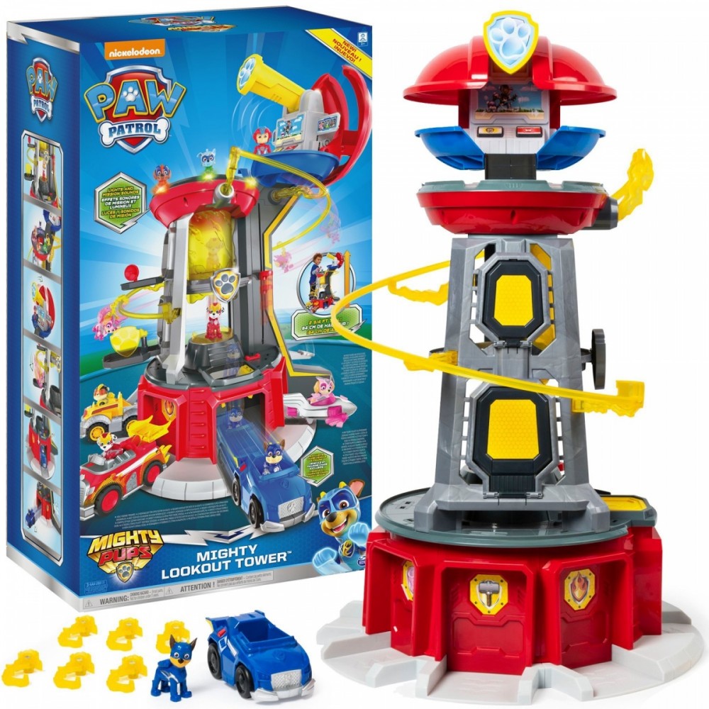 Spin Master Paw Patrol Big Tower MightyPups base + Chase vehicle with figure