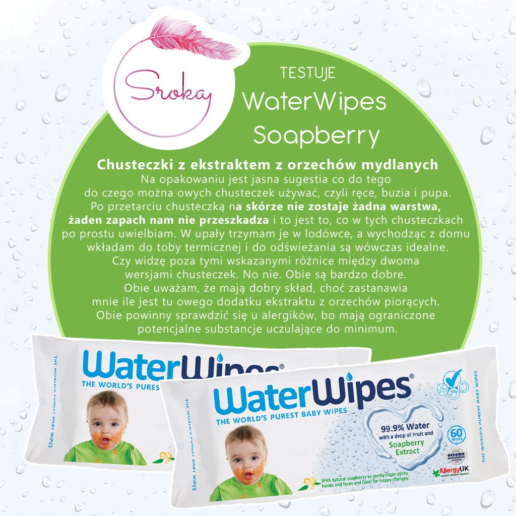 WaterWipes WaterWipes, Chusteczki nasaczane czysta woda, Soapberry (z dodatkiem wyciagu z orzechow mydlanych), 60szt. PL WWP01585 (509951440