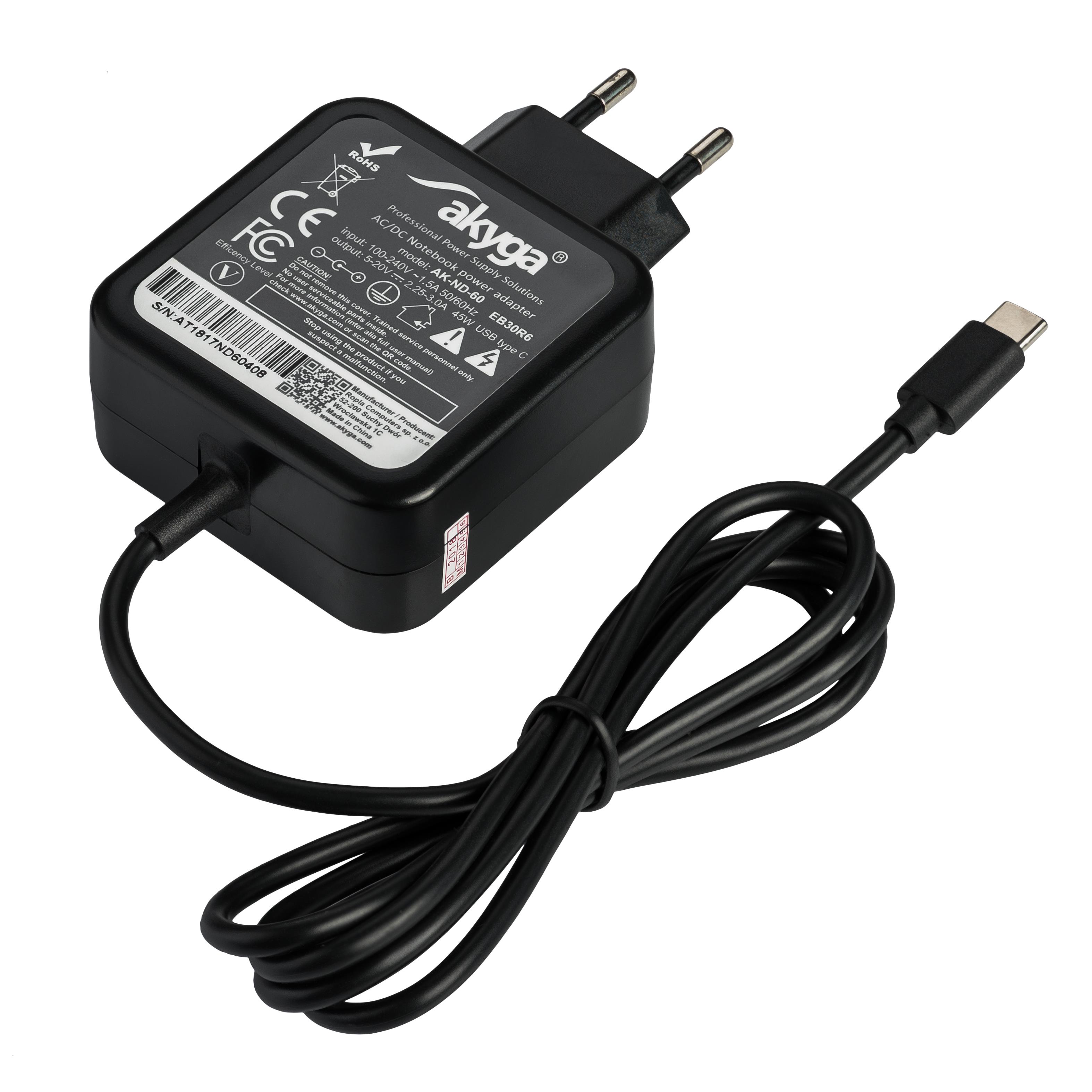 Akyga Notebook power supply AK-ND-60 45W USB type-C USB-C Quick Charge QC portatīvo datoru lādētājs