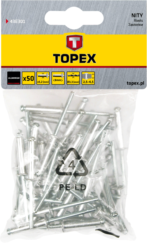 Topex Nity aluminiowe 4x10mm 800szt. 43E421 NIT5-9-800 (5902062020987)