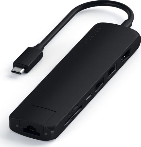 Satechi Slim Multi-port with Ethernet Adapter Black | MacBook dock stacijas HDD adapteri