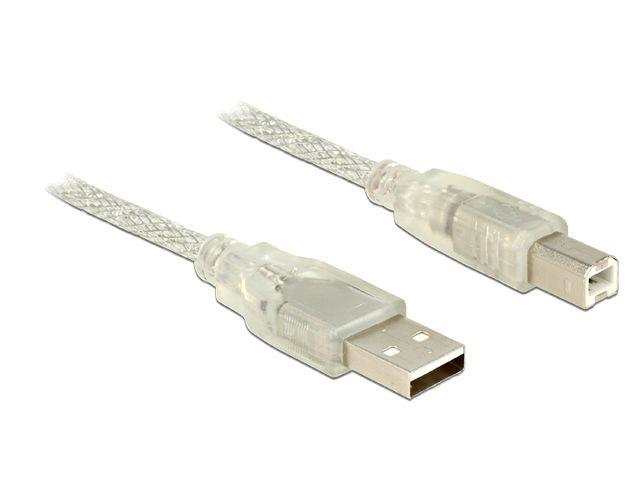 Delock Cable USB 2.0 Type-A male > USB 2.0 Type-B male 5m transparent USB kabelis