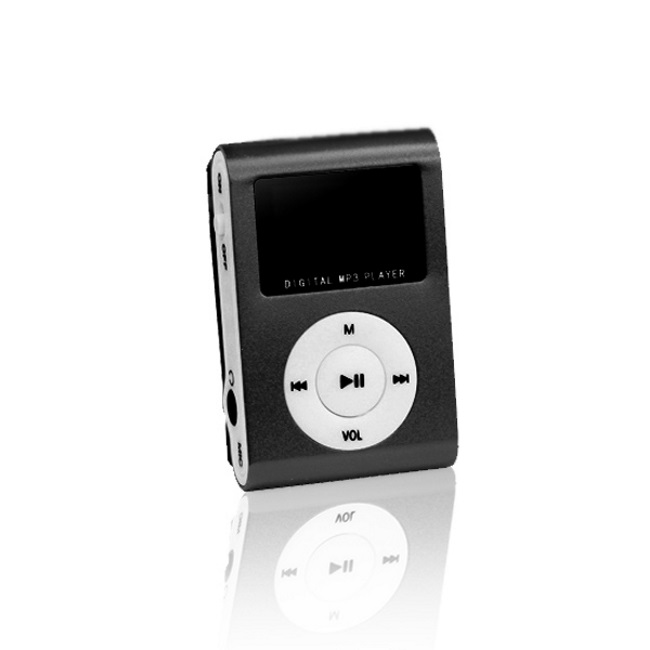 Setty Metal Clip MP3 Pleijeris ar FM Radio LCD Displeju Micro SD slotu līdz 32GB biebūvētu Li-Ion Batereju Melns aksesuārs mobilajiem telefoniem