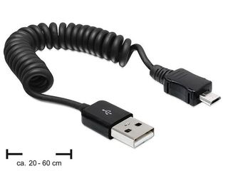 Delock cable USB 2.0 AM-BM Micro coiled cable 20-60cm USB kabelis