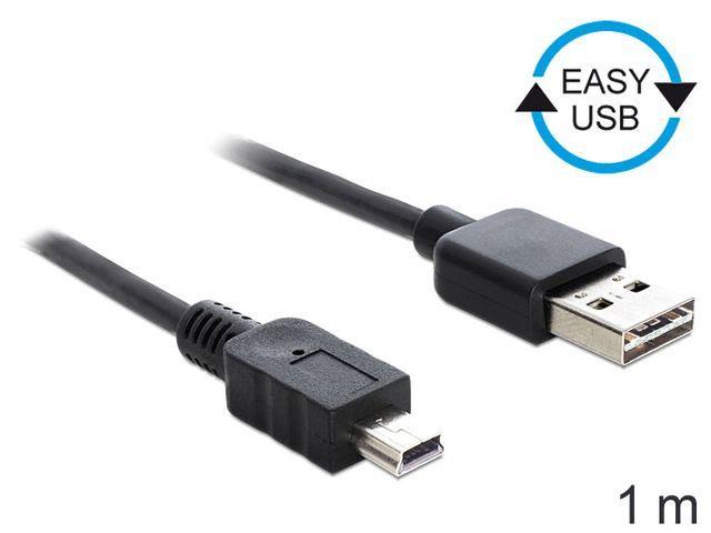 Delock Cable EASY-USB 2.0-A male > USB 2.0 mini male 1 m, black USB kabelis