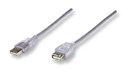 Manhattan Extension Cable USB 2.0 A-A M/F 3m Silver USB kabelis