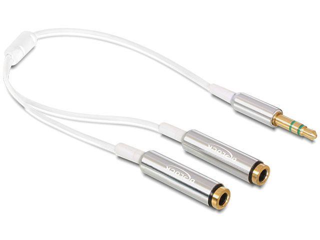 Delock Cable Audio Stereo jack male 3.5 mm>2xStereo jack female 3 pin 25cm,white kabelis video, audio
