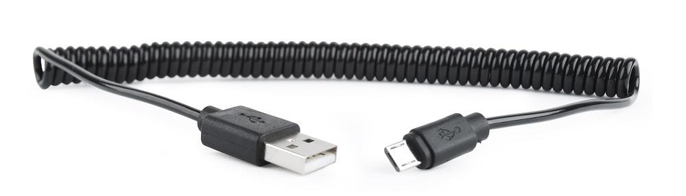 Gembird USB Male - MicroUSB Male 1.8m Black Coiled USB kabelis