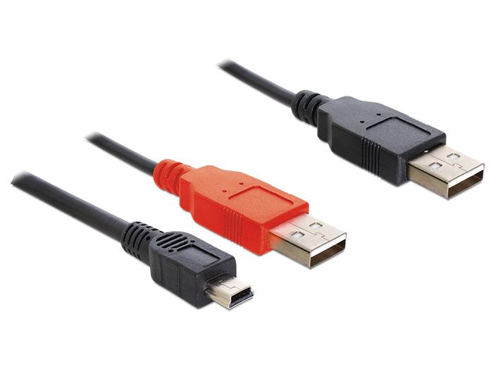 Delock Cable 2 x USB 2.0-A male > USB mini 5-pin, 0.3m USB kabelis