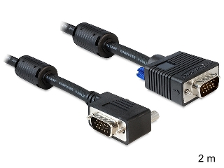 Delock VGA HD15M/HD15M dual-shielded w/2*ferrite core 2m cable angled kabelis video, audio