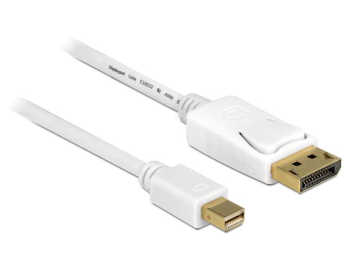 Delock Cable mini Displayport male > Displayport male 2m, white kabelis video, audio