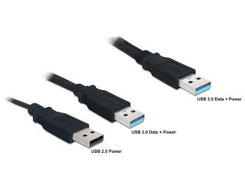 Delock cable USB 3.0-A male > USB 3.0-A male (data+power) + USB 2.0-A male,black USB kabelis