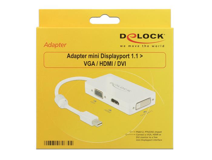 Delock Adapter mini Displayport 1.1 male > VGA / HDMI / DVI female Passive white karte