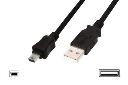 Assmann USB A /miniUSB B M/M 1 m black basic USB kabelis