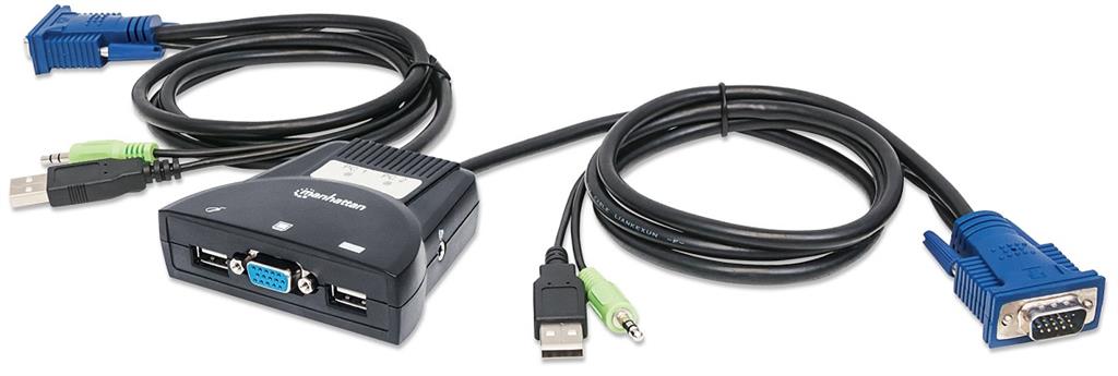 Manhattan 2-Port Mini KVM Switch, USB, Audio, Black KVM komutators