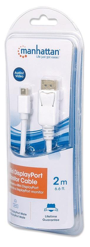 Manhattan Monitor cable Mini DisplayPort to DisplayPort, M/M, white, 2m, blister kabelis video, audio