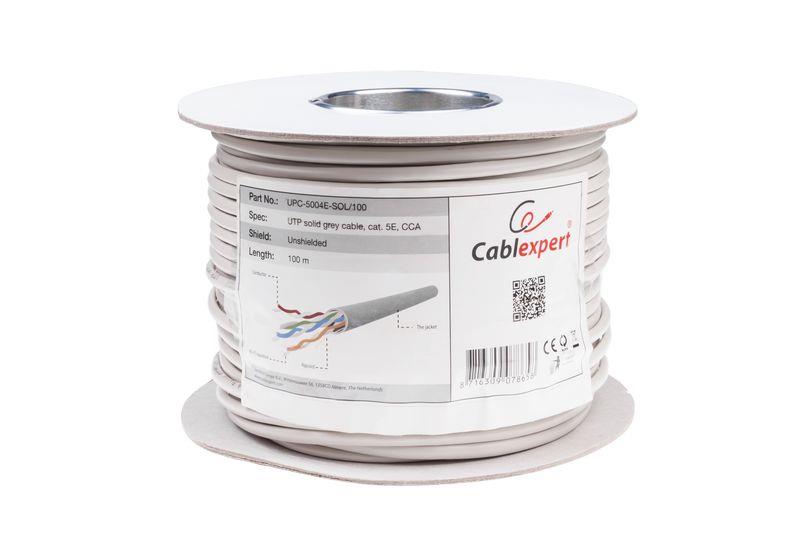 Gembird UTP solid cable, cat. 5, CCA 100m (roll), gray tīkla kabelis