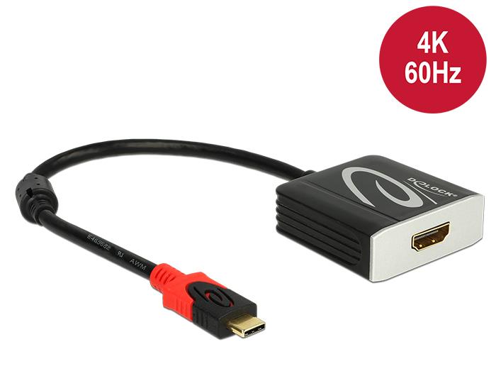 USB Kabel Delock C -> HDMI A St/Bu 4K 0.20m black USB kabelis