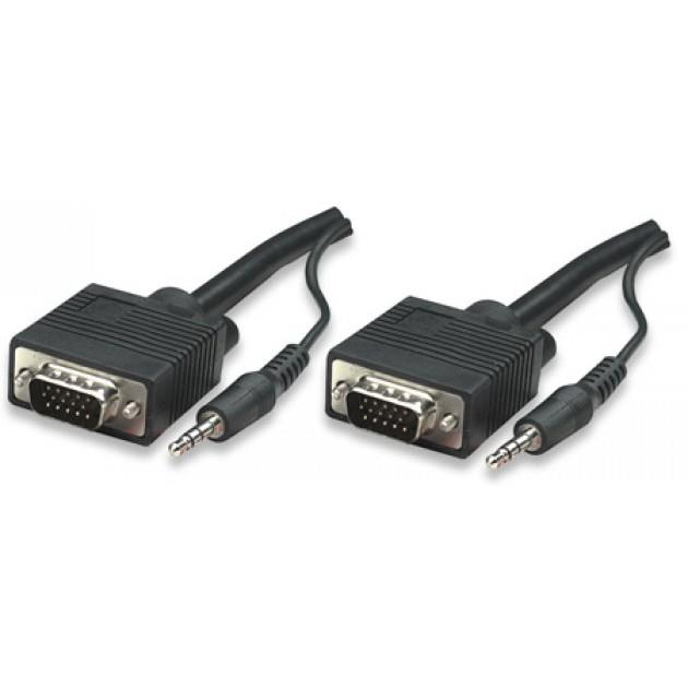 Manhattan Monitor Cable SVGA HD15 M/HD15 M 10m with audio 3,5mm jack kabelis video, audio