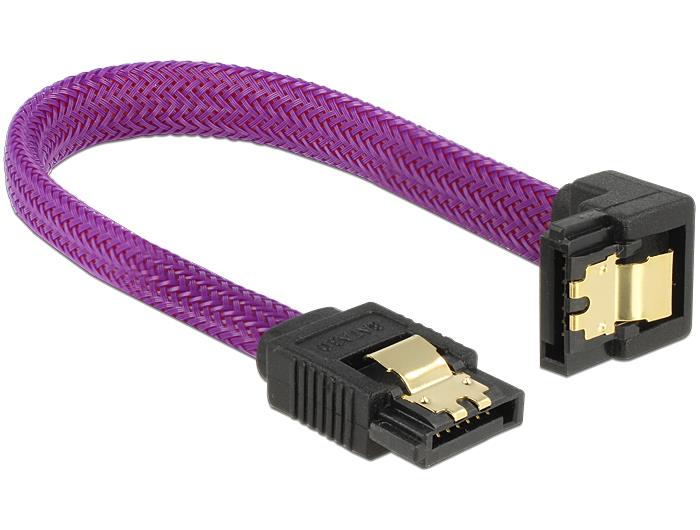 Delock SATA cable 6 Gb/s 10 cm down / straight metal purple Premium kabelis datoram