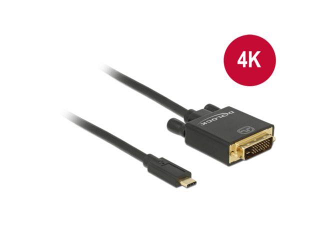 Delock Cable USB Type-C male > DVI 24+1 male (DP Alt Mode) 4K 30 Hz 2m black USB kabelis