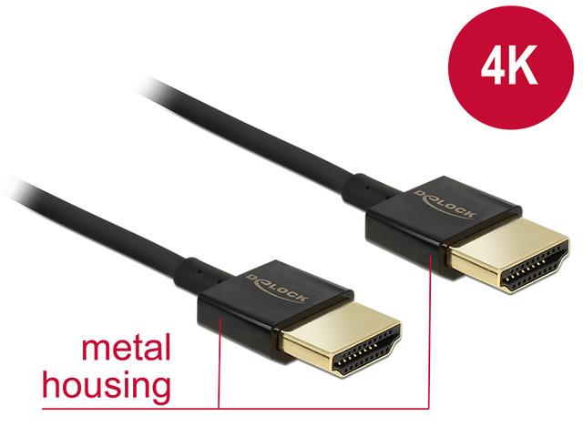 HDMI Kabel Delock Ethernet A -> A St/St 0.50m 3D 4K slim kabelis video, audio