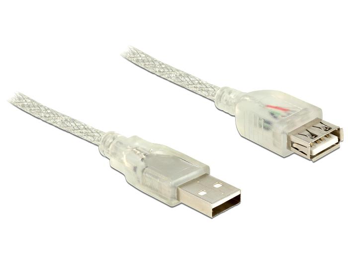 Delock USB Verl. Delock A -> A St/Bu 5.00m transparent USB kabelis