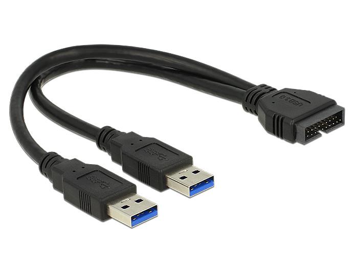 Kabel USB Delock USB3.0 Pinheader / 2x USB 3.0 A, 0.25m (83910) kabelis datoram