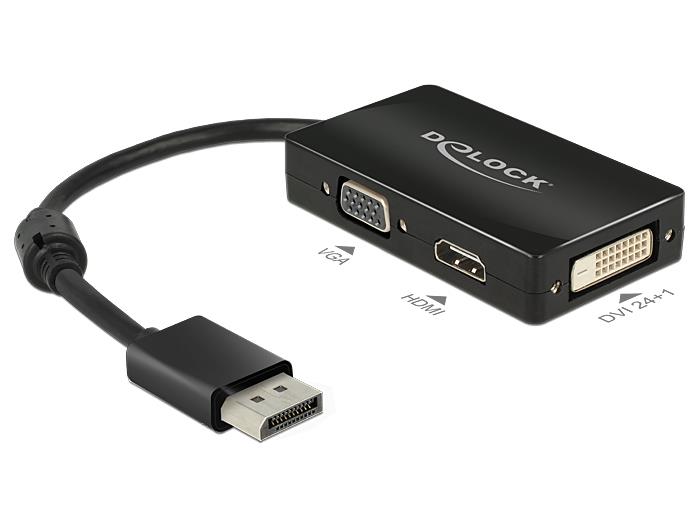 Delock Adapter Displayport 1.1 male > VGA / HDMI / DVI female Passive black karte