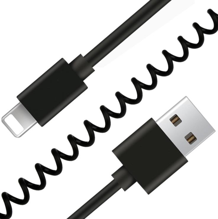 Gembird USB sync and charging spiral cable for iPhone, 1.5 m, black USB kabelis
