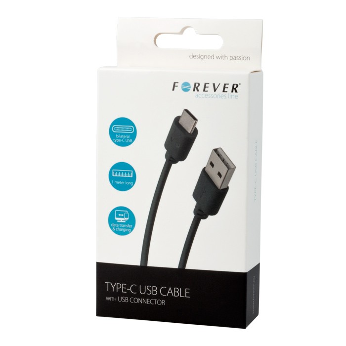 Forever Universāls USB uz Type-C 3.1 Qualcom Quick Charge 3.0 & Datu Kabelis 1m Melns USB kabelis